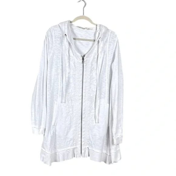 Soft Surroundings Womens Embroidered Hoodie Jacket 2X White Bohemian Oversized - Picture 2 of 6